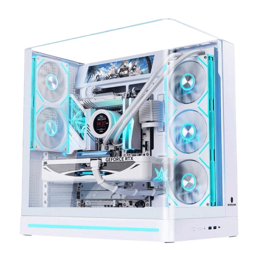 WJCoolman WJPlus Seaview Room ATX PC Case with Screen Display (White)