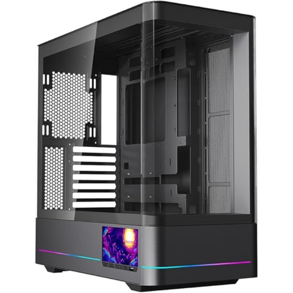 Jungle Leopard AC-02 Curved Glass | 5.5″ Integrated LED Screen ATX Case – Black