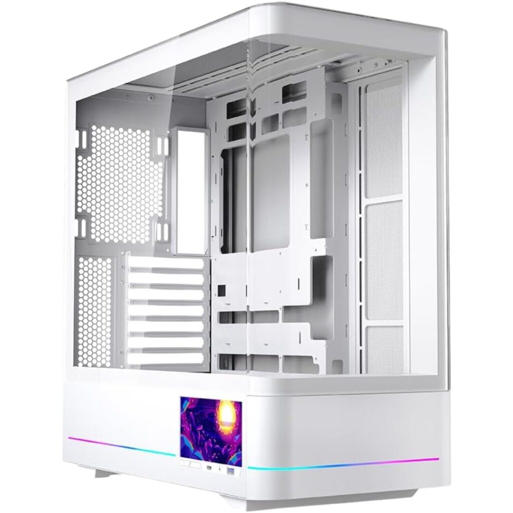 Jungle Leopard AC-02 Curved Glass | 5.5″ Integrated LED Screen ATX Case – White