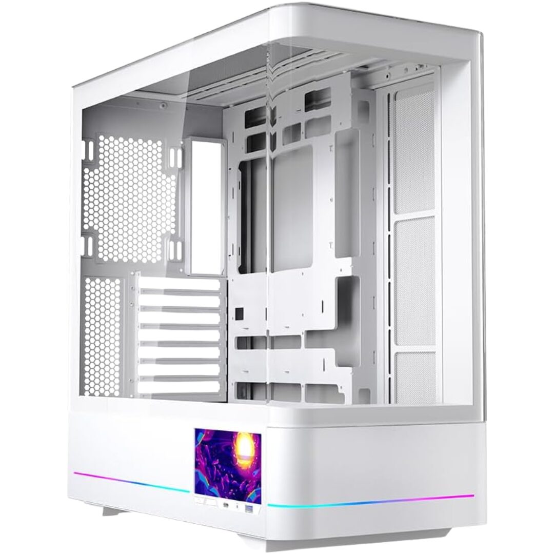 Jungle Leopard AC-02 Curved Glass | 5.5" Integrated LED Screen ATX Case - White