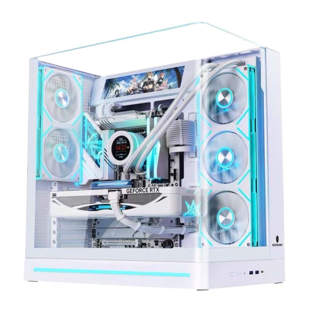 WJCoolman WJPlus Seaview Room ATX PC Case with Screen Display (White)