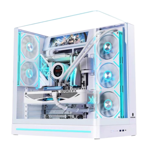 WJCoolman WJPlus Seaview Room ATX PC Case with Screen Display (White)