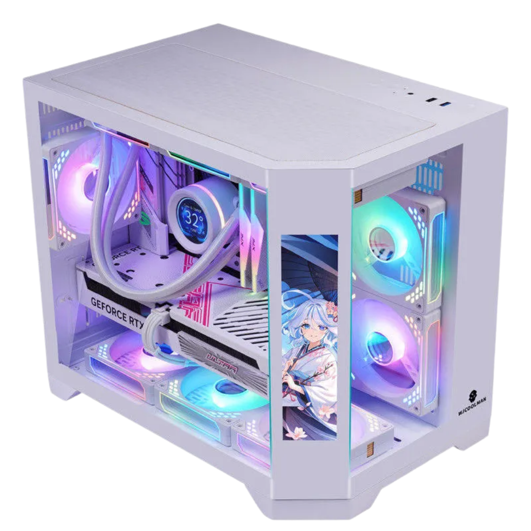 WJCoolman Dreamer Dual Chamber MATX PC Case w/ LCD Screen Display (White) 2