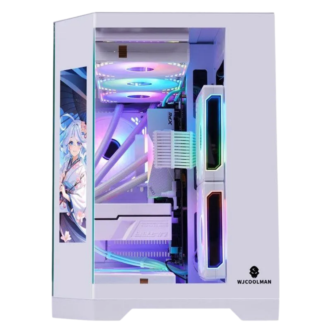 WJCoolman Dreamer Dual Chamber MATX PC Case w/ LCD Screen Display (White) 3